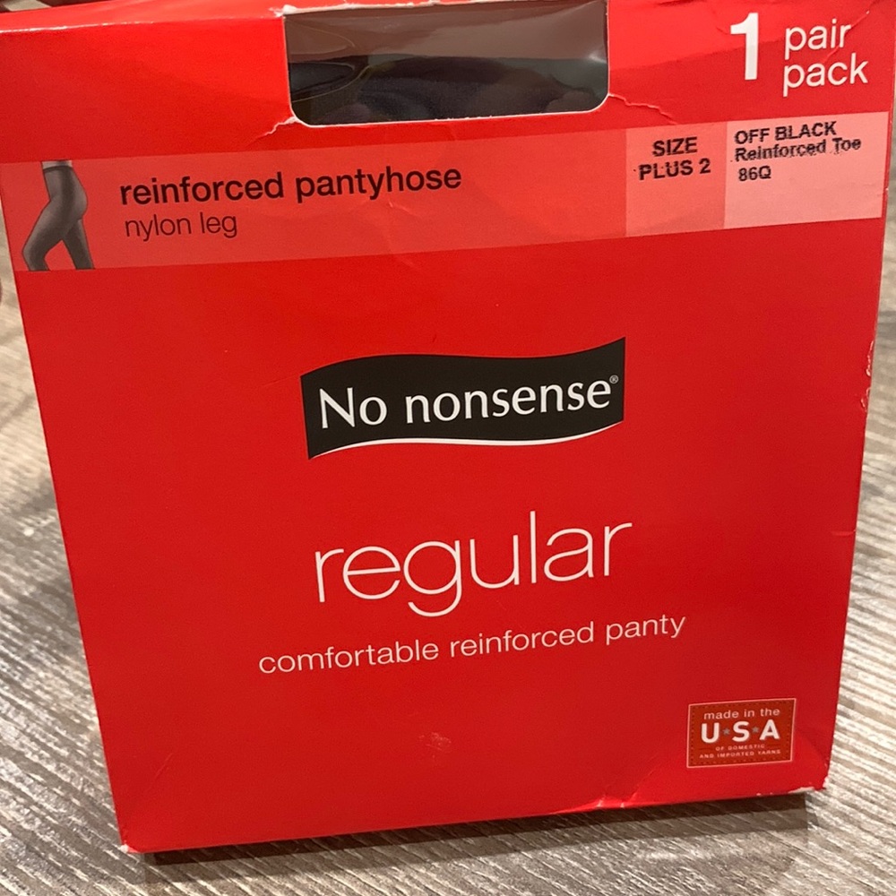 No Nonsense Pantyhose • Off Black • Reinforced Toe • Nylons • Size Plus 2